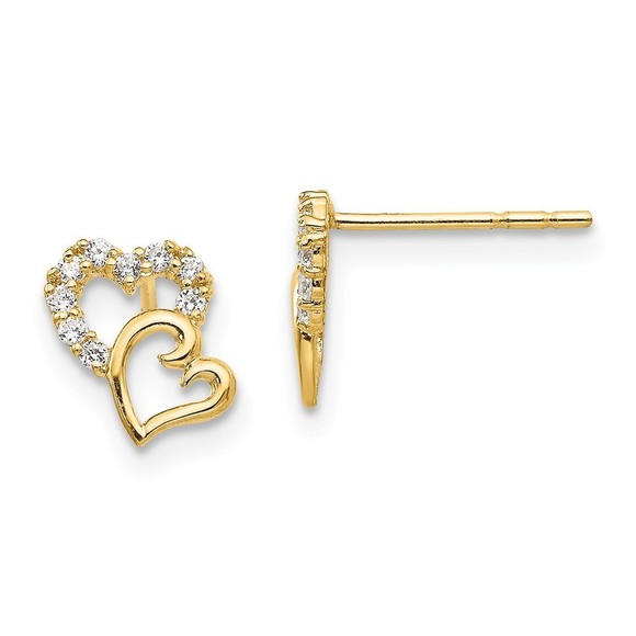 14k Yellow Gold Madi K Children's Jewelry CZ Double Heart Post